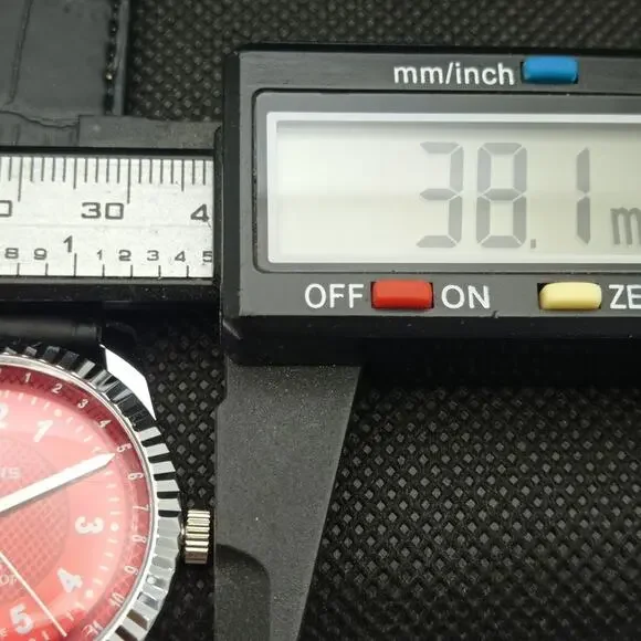 Vintage 1976 Fortis Manual Mens Silver Watch W/Leather Strap & Red accents - Picture 7 of 8